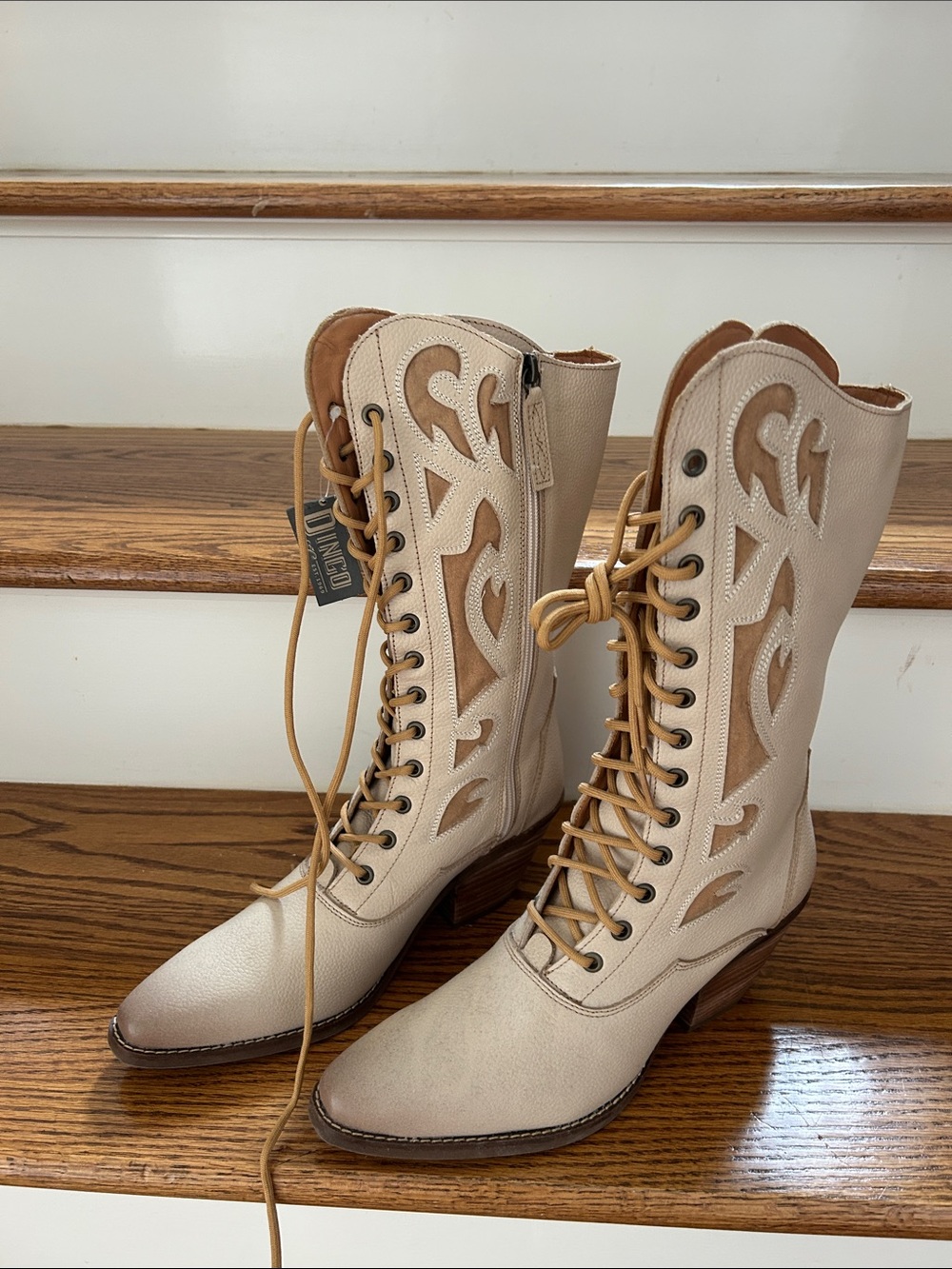 Dingo  Beige Lace-Up Western Boots